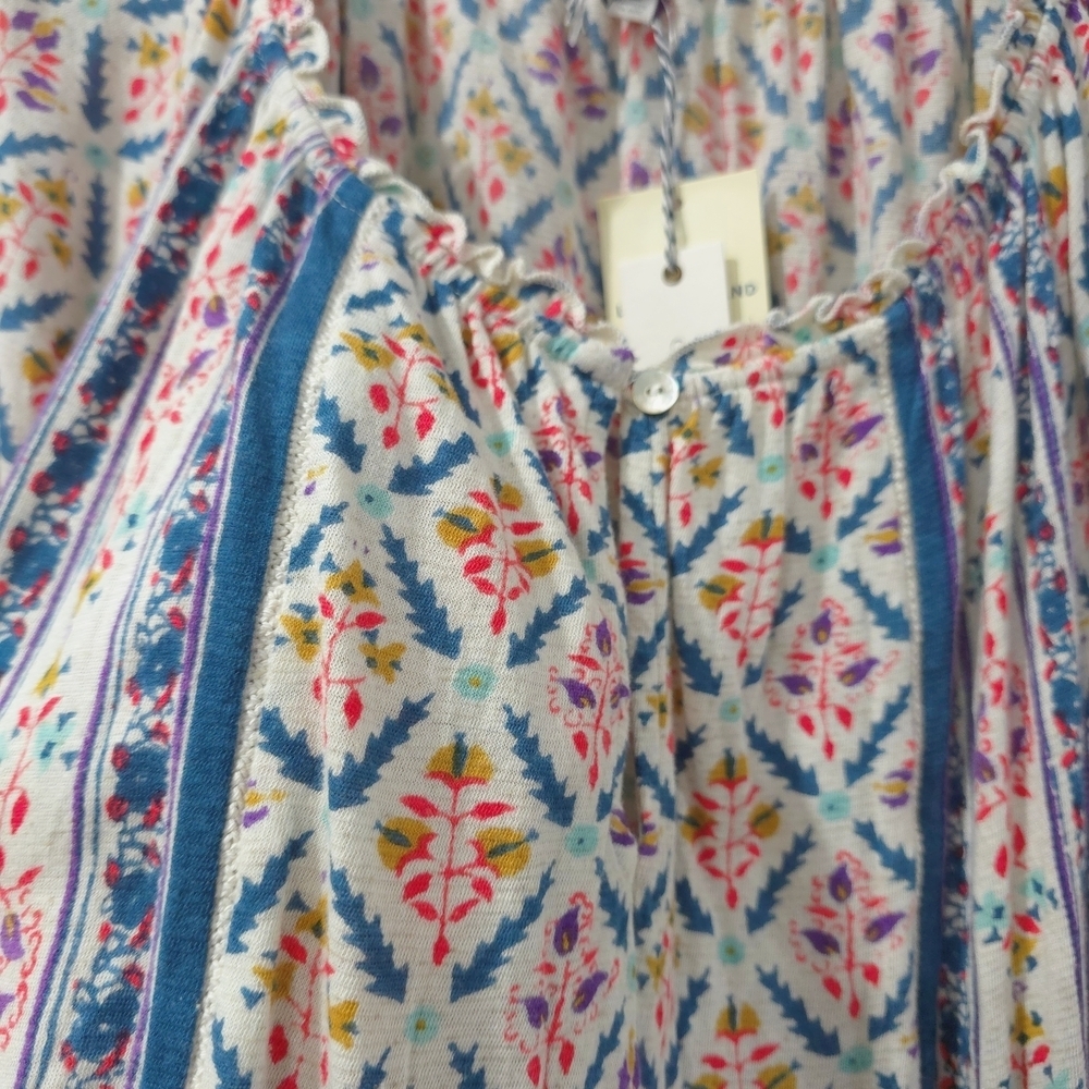 LUCKY BRAND Boho Floral Peasant Blouse with Border Print – Relaxed Fit, Nwt, L - Picture 4 of 16